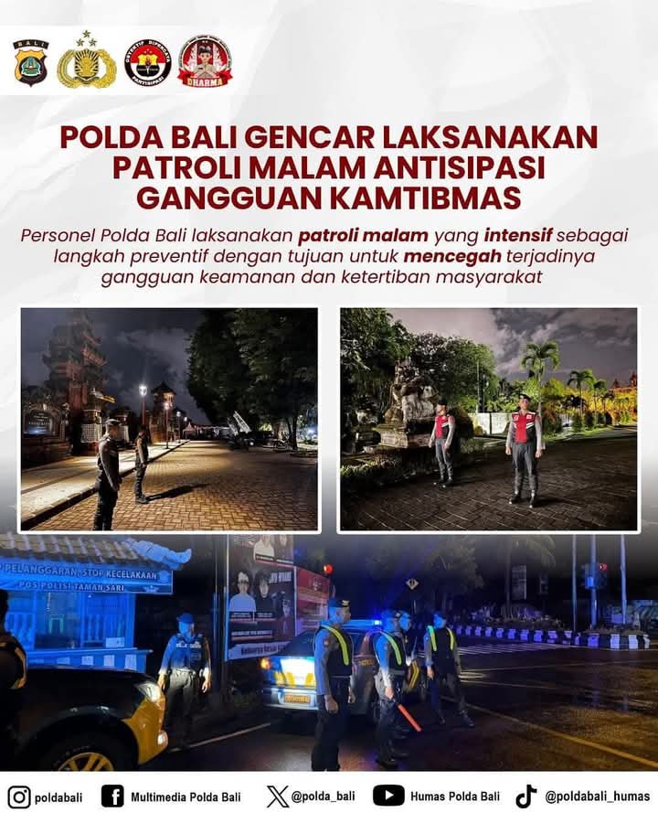 Polda Bali Gencar Laksanakan Patroli Malam Antisipasi Gangguan Kamtibmas