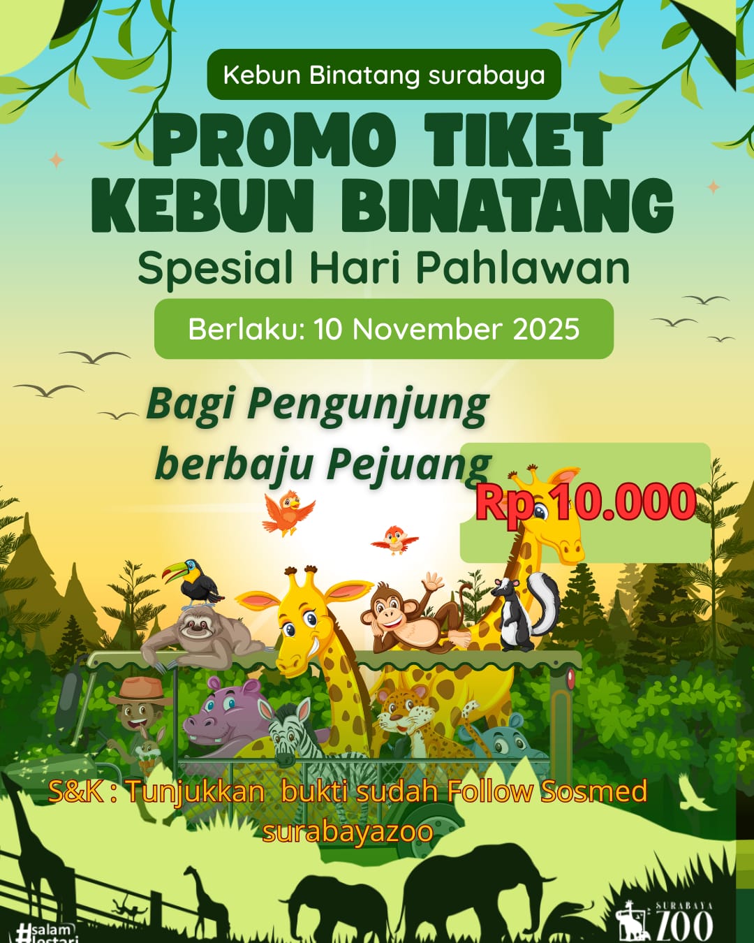 Promo Spesial Hari Pahlawan di Kebun Binatang Surabaya, Tiket Hanya Rp10 Ribu bagi Pengunjung Berbusana Pejuang