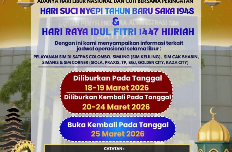 Pelayanan SIM Satpas Colombo Surabaya Libur Saat Nyepi dan Lebaran 2026, Ada Dispensasi Perpanjangan